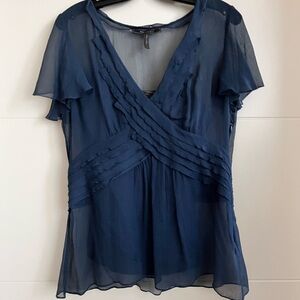BCBGMaxAzria Deep Blue Ruffle Blouse